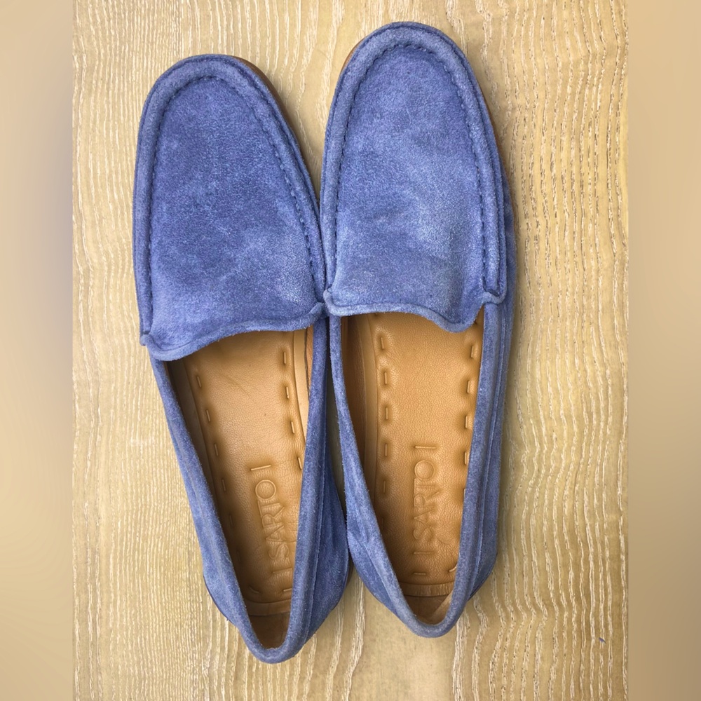 Franco Sarto Woman Gina Denim Blue Suede Leather Loafer Flats Slip On Round Toe